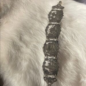 Antique Story Teller Silver Tone Vintage Bracelet